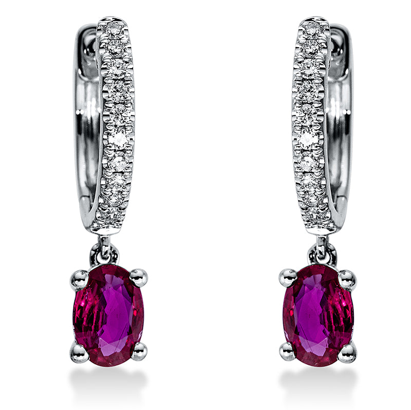 Ohrschmuck 18 kt WG, 22 Brill. 0,15 ct, TW-si, 2 Rubine 0,99 ct rot