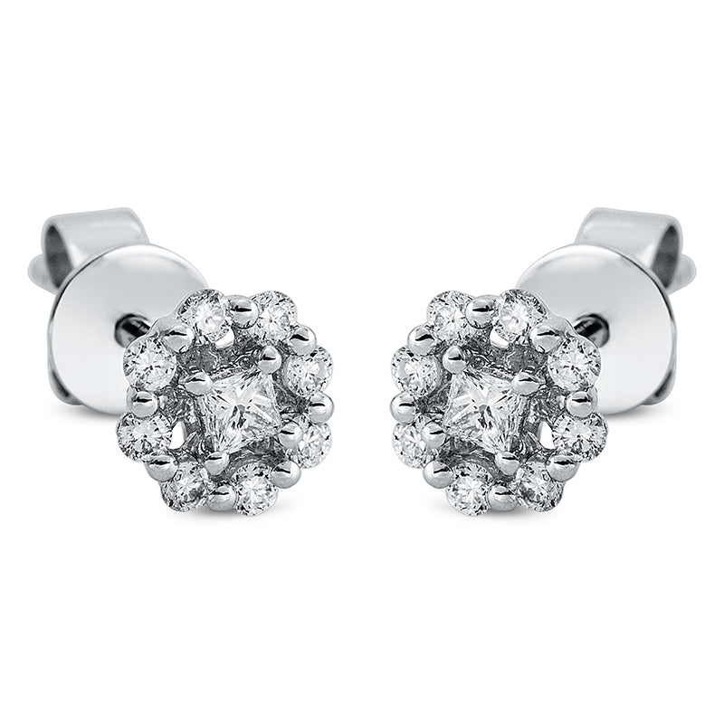 Ohrstecker 18 kt WG, 2 Princ. 0,07 ct, TW-si, 16 Brill. 0,15 ct, TW-si