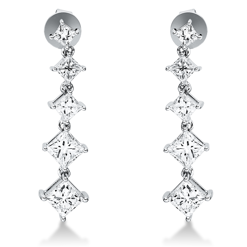 Ohrschmuck 18 kt WG, 2 Princ. 1,50 ct, 2 Princ. 1,86 ct, 6 Princ. 1,54 ct, D/ F-si