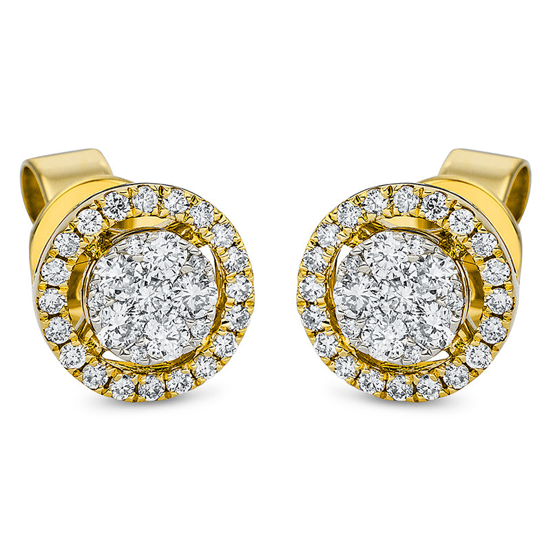 Ohrstecker 18 kt GG, Fassung rhodiniert, 12 Brill. 0,30 ct, TW-si, 50 Brill. 0,23 ct, TW-si
