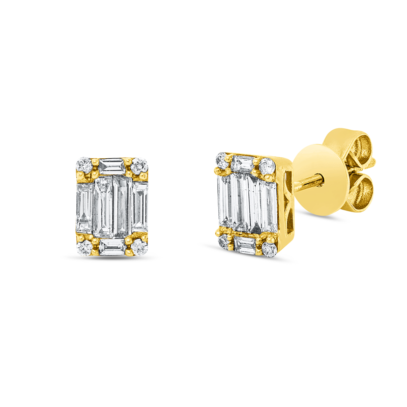 Ohrstecker 18 kt GG, 12 Bag. 0,34 ct, TW-si, 8 Brill. 0,06 ct, TW-si