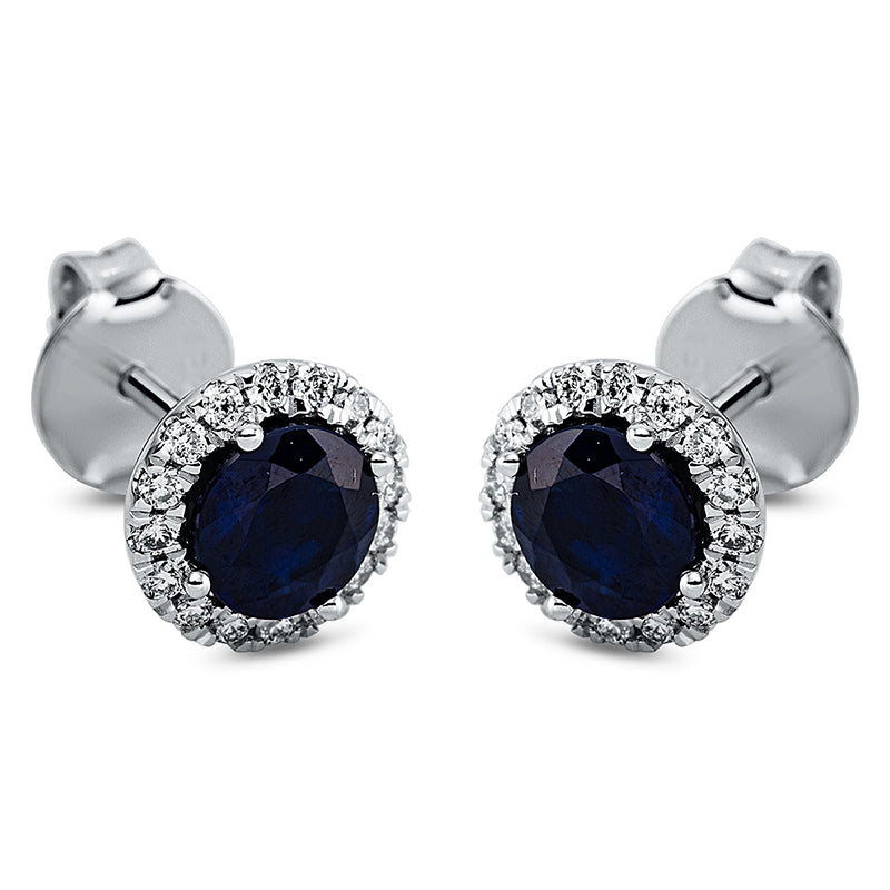 Ohrstecker 18 kt WG, 32 Brill. 0,20 ct, TW-si, 2 Saphire 1,35 ct blau