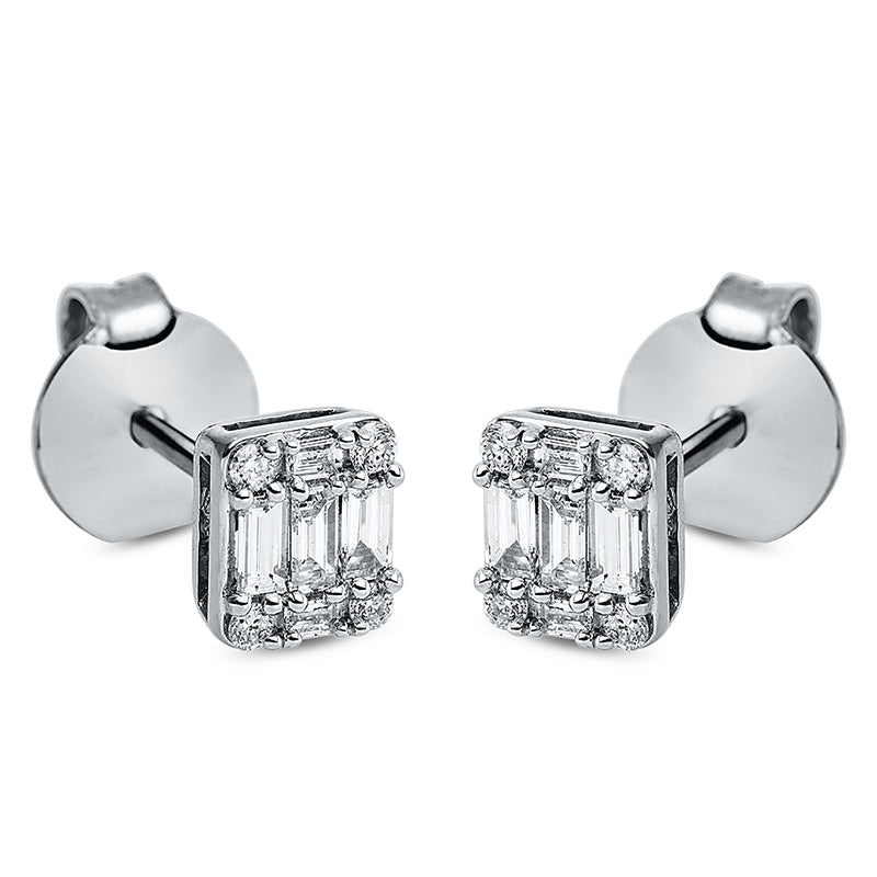 Ohrstecker 18 kt WG, 4 Bag. 0,03 ct, TW-si, 6 Bag. 0,16 ct, TW-si, 8 Brill. 0,07 ct, TW-si