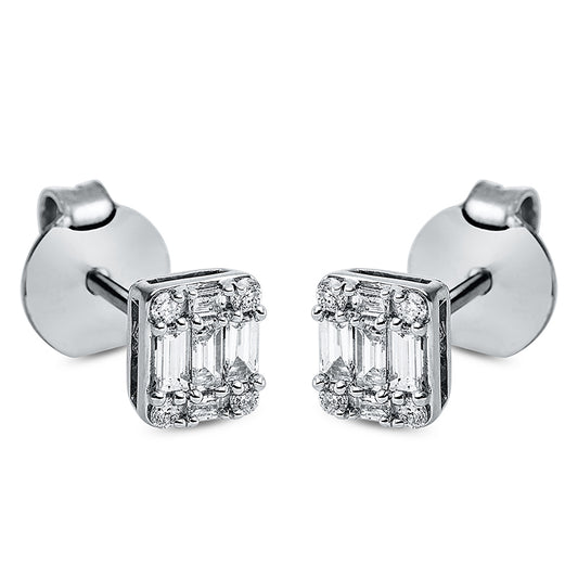 Ohrstecker 18 kt WG, 4 Bag. 0,03 ct, TW-si, 6 Bag. 0,16 ct, TW-si, 8 Brill. 0,07 ct, TW-si