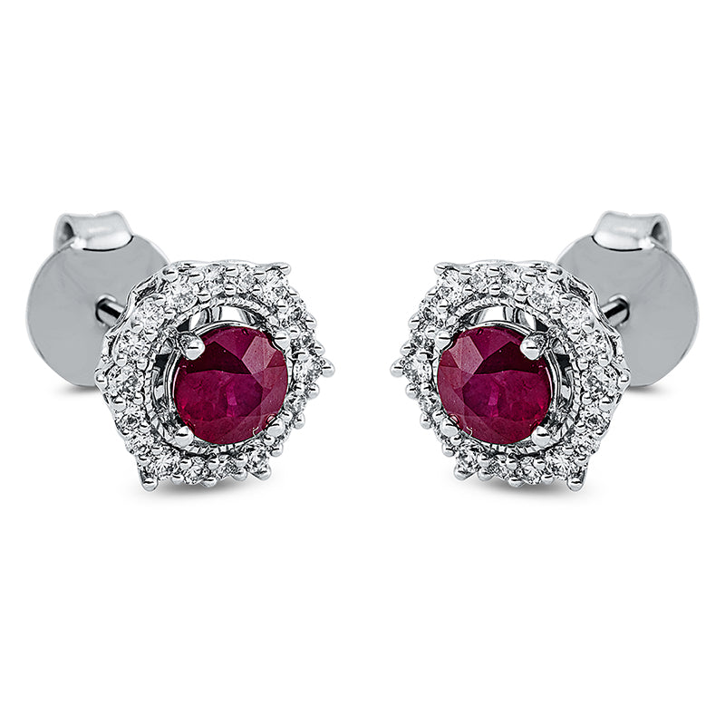Ohrstecker 18 kt WG, 36 Brill. 0,23 ct, TW-si, 2 Rubine 0,82 ct rot
