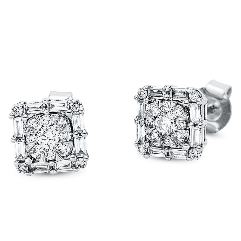 Ohrstecker 18 kt WG, 16 Sm.schliff 0,25 ct, TW-si, 26 Brill. 0,35 ct, TW-si