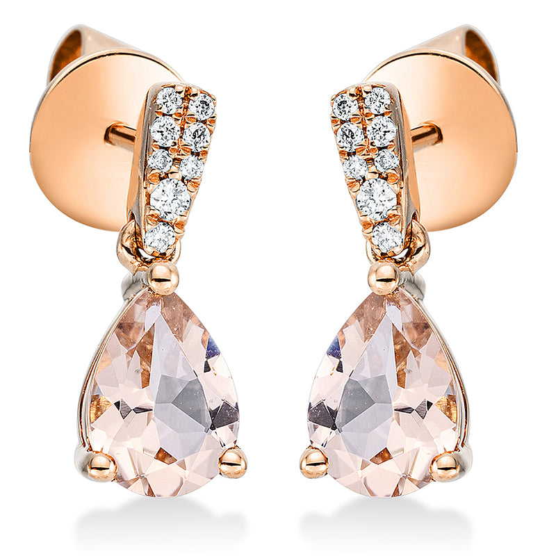 Ohrschmuck 18 kt RG, 16 Dia. 0,05 ct, TW-si, 2 Morganit 1,27 ct pink