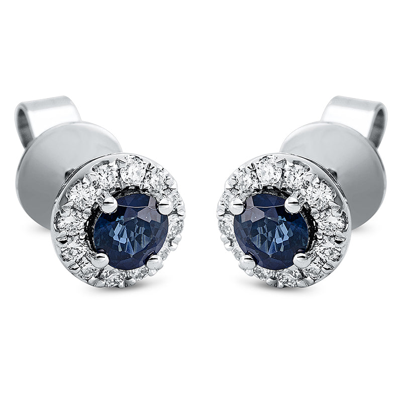 Ohrstecker 18 kt WG, 24 Brill. 0,22 ct, TW-si, 2 Saphire 0,76 ct blau