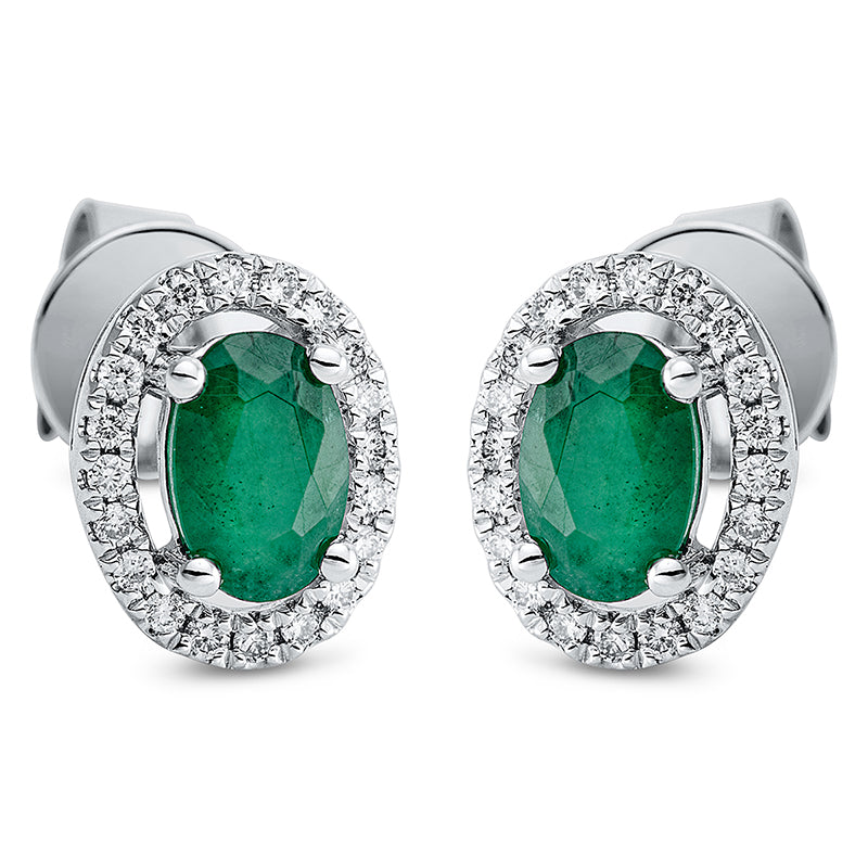 Ohrstecker 18 kt WG, 40 Brill. 0,15 ct, TW-si, 2 Smaragde 0,84 ct grün