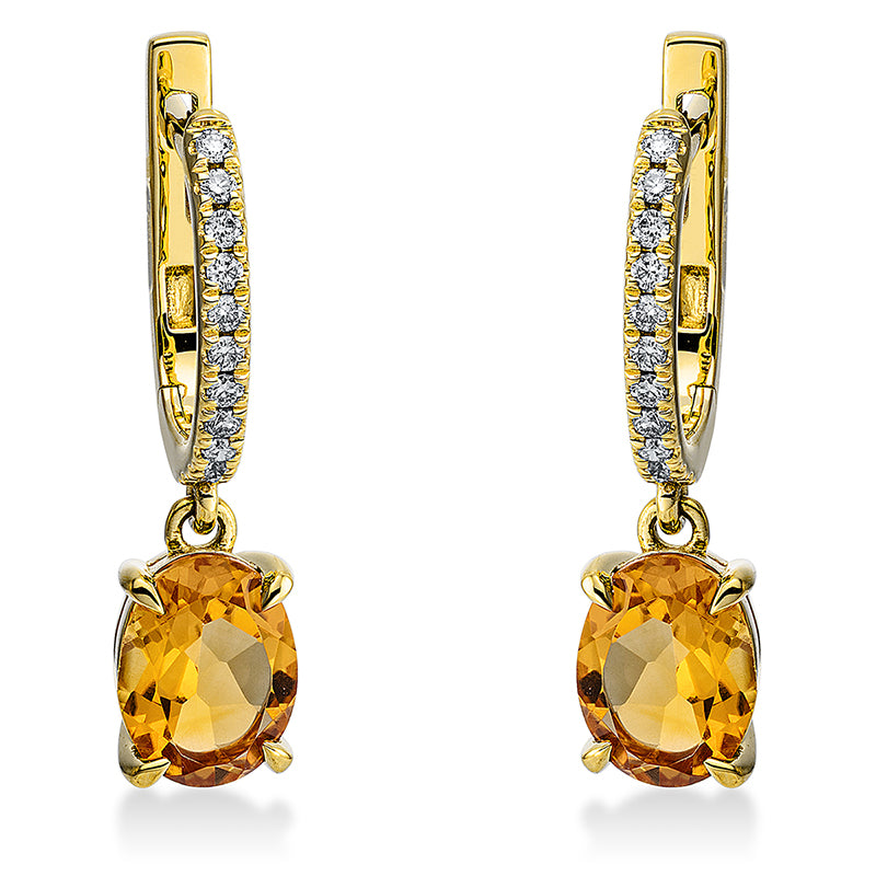 Ohrschmuck 18 kt GG, 22 Brill. 0,17 ct, TW-si, 2 Citrin 2,21 ct gelb
