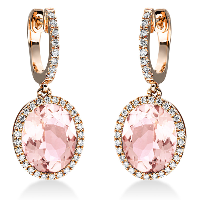 Ohrschmuck 18 kt RG, 72 Brill. 0,28 ct, TW-si, 2 Morganit 7,70 ct pink
