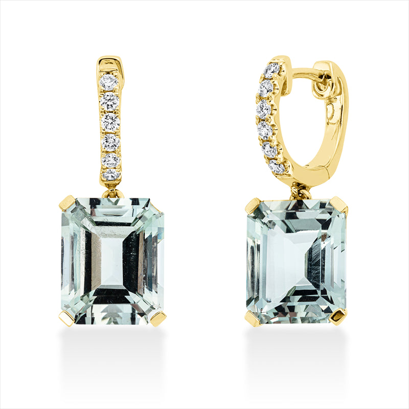 Ohrschmuck 18 kt GG, 12 Brill. 0,24 ct, TW-si, 2 Amethyste 8,90 ct grün