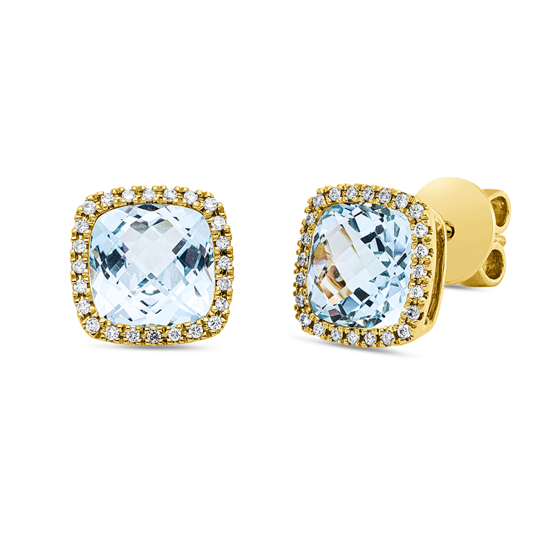 Ohrstecker 18 kt GG, 48 Brill. 0,15 ct, TW-si, 2 Topase 4,20 ct sky blue