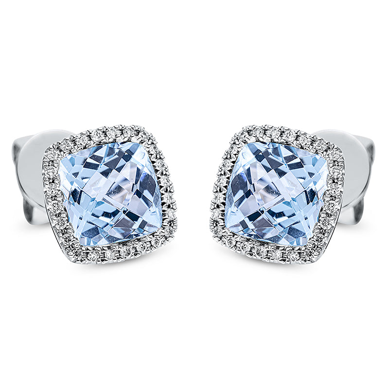 Ohrstecker 18 kt WG, 48 Brill. 0,15 ct, TW-si, 2 Topase 3,90 ct sky blue