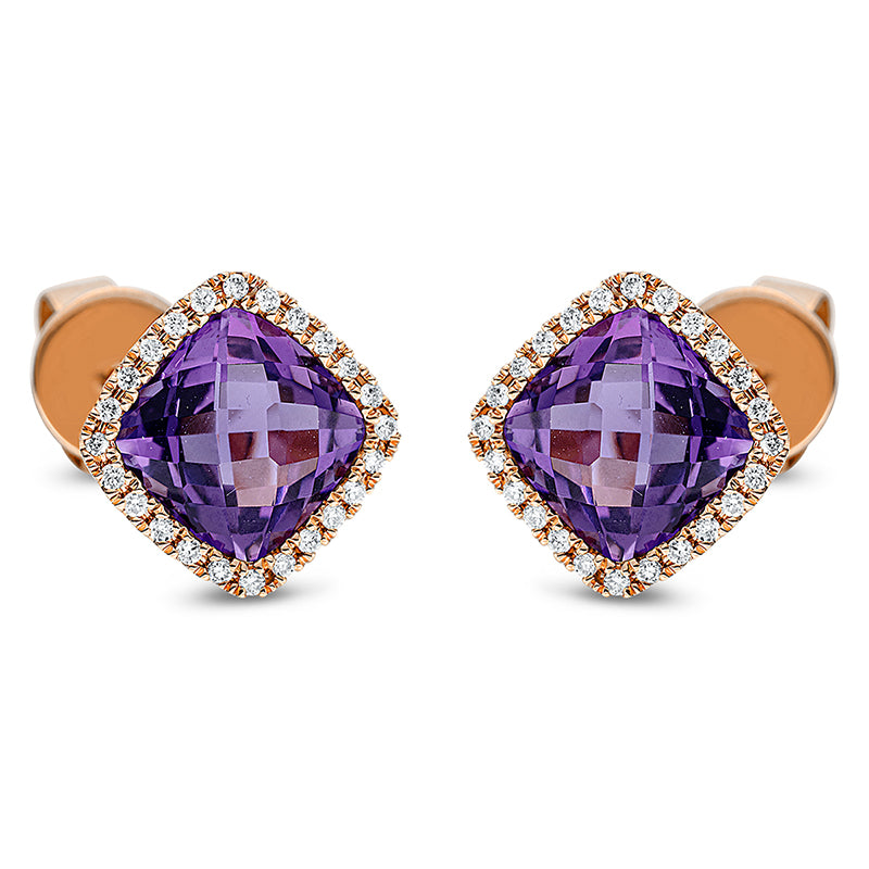 Ohrstecker 18 kt RG, 48 Brill. 0,15 ct, TW-si, 2 Amethyste 3,20 ct lila