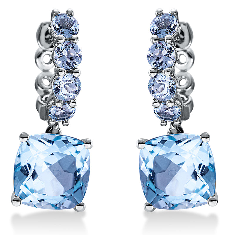 Ohrschmuck 18 kt WG, 2 Topase 6,30 ct sky blue, 8 Topase 1,10 ct sky blue
