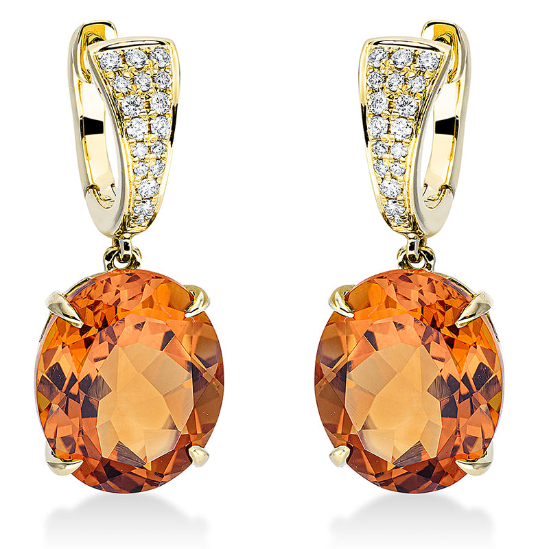 Ohrschmuck 18 kt GG, 34 Brill. 0,17 ct, TW-si, 2 Citrin 9,10 ct mandarin