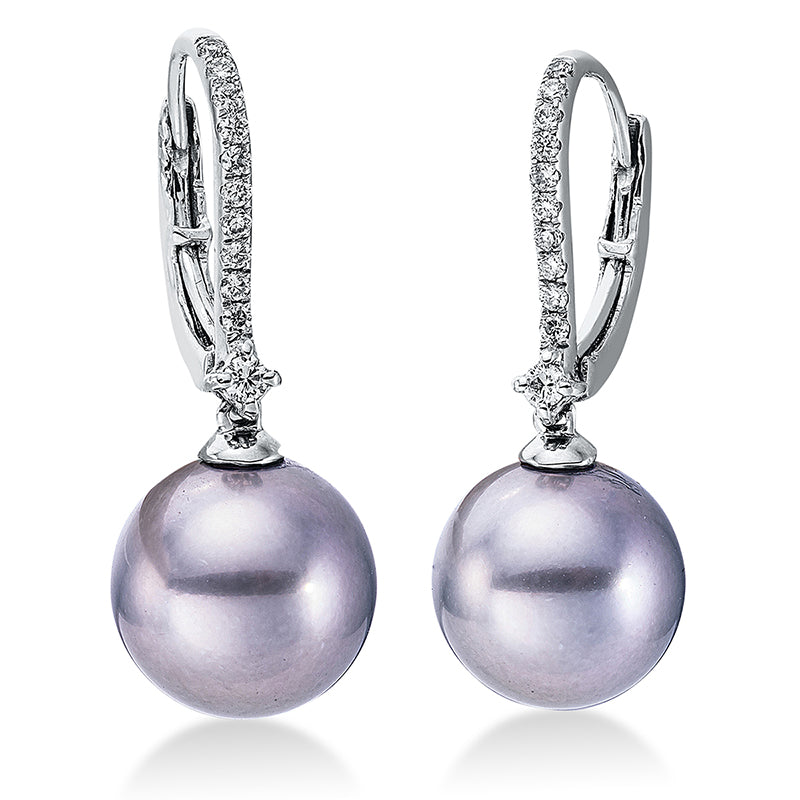 Ohrschmuck 18 kt WG, 22 Brill. 0,16 ct, W-si, 2 TA silbergrau 8,5 mm