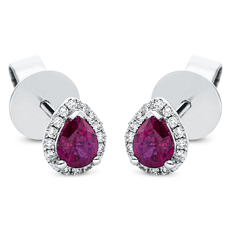 Ohrstecker 18 kt WG, 28 Brill. 0,08 ct, TW-si, 2 Rubine 0,54 ct rot