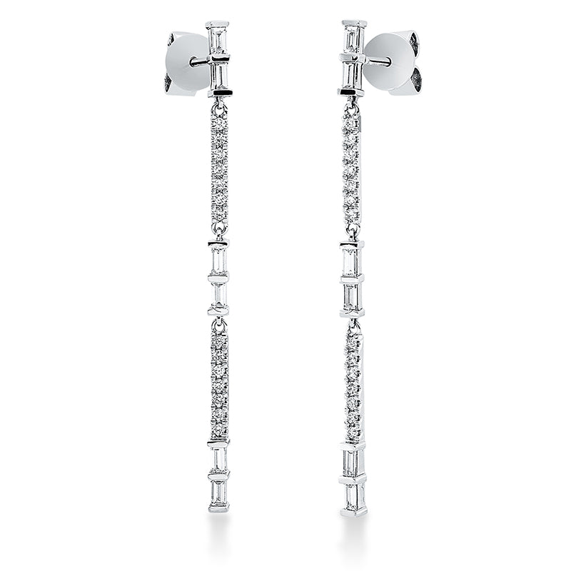 Ohrschmuck 18 kt WG, 12 Bag. 0,35 ct, TW-si, 28 Brill. 0,21 ct, TW-si