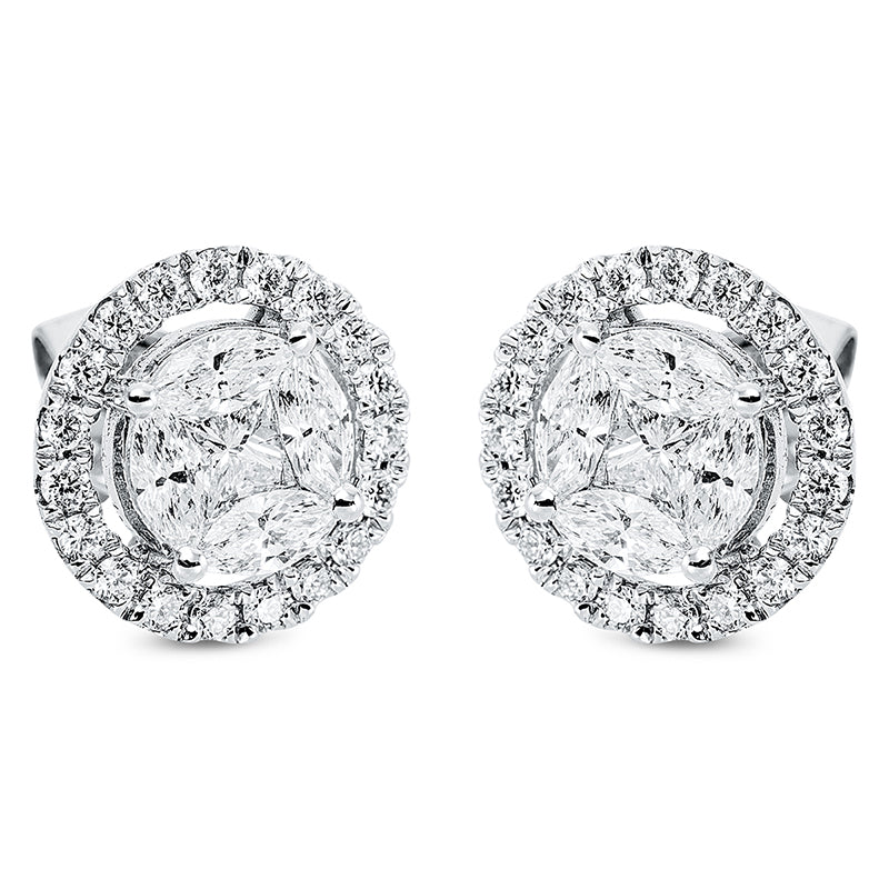 Ohrstecker 18 kt WG, 8 Nav. 0,68 ct, TW-si, 2 Princ. 0,41 ct, TW-si, 38 Brill. 0,57 ct, TW-si