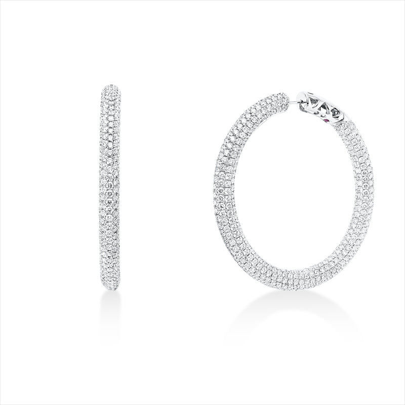 Creolen 18 kt WG, 866 Brill. 13,52 ct, TW-vsi, 2 Rubine 0,02 ct rot