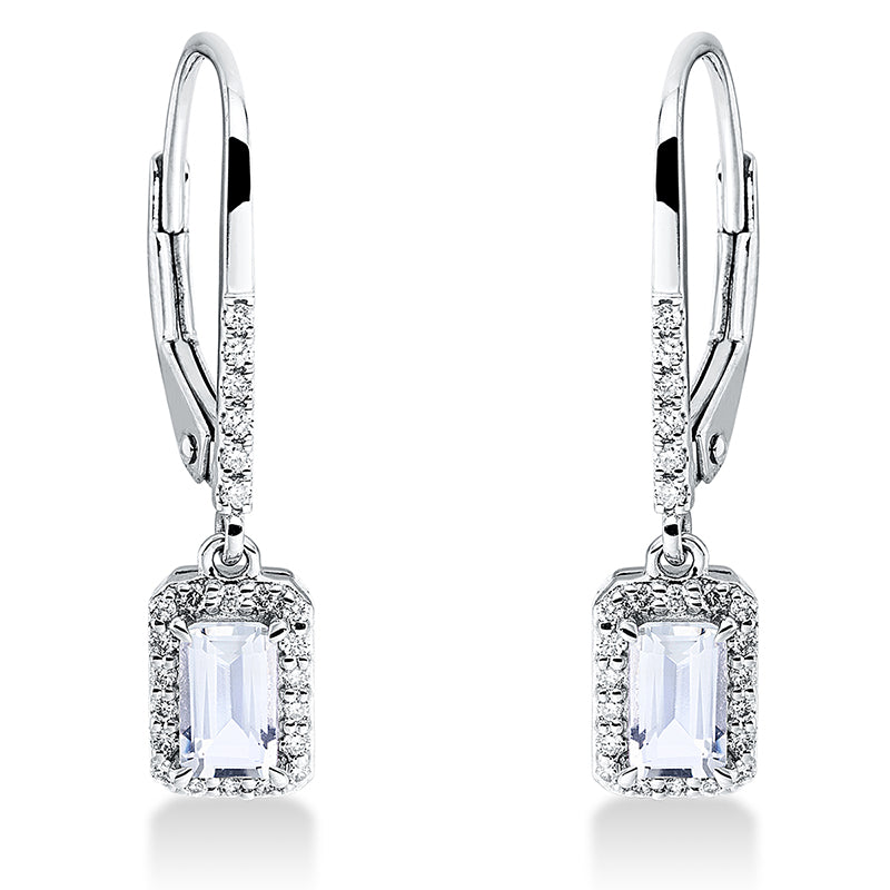 Ohrschmuck 18 kt WG, 48 Brill. 0,14 ct, TW-si, 2 Amethyste 0,51 ct grün