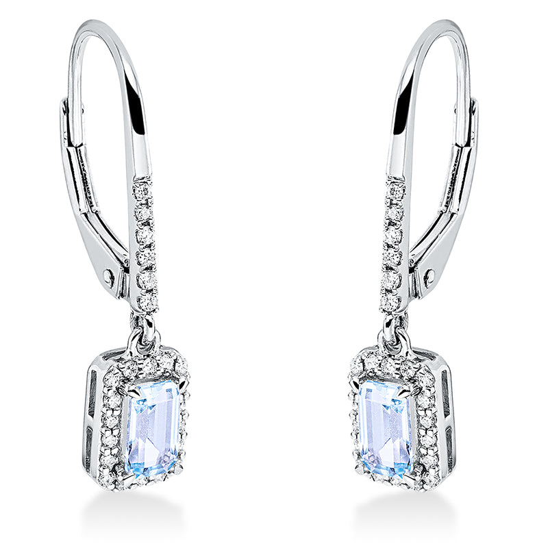 Ohrschmuck 18 kt WG, 48 Brill. 0,14 ct, TW-si, 2 Topase 0,62 ct sky blue