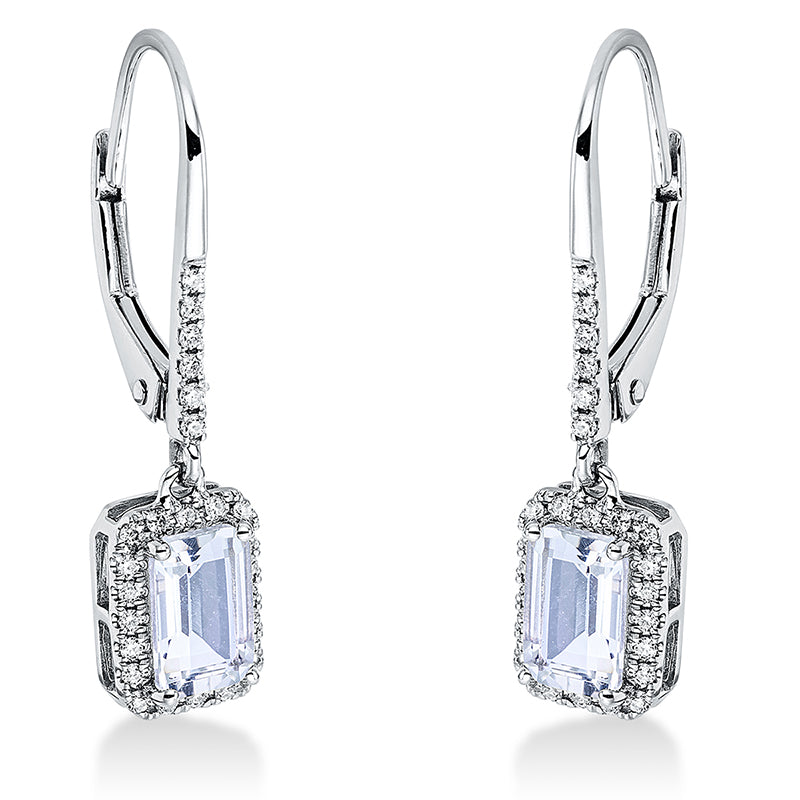 Ohrschmuck 18 kt WG, 52 Brill. 0,15 ct, TW-si, 2 Amethyste 0,95 ct grün