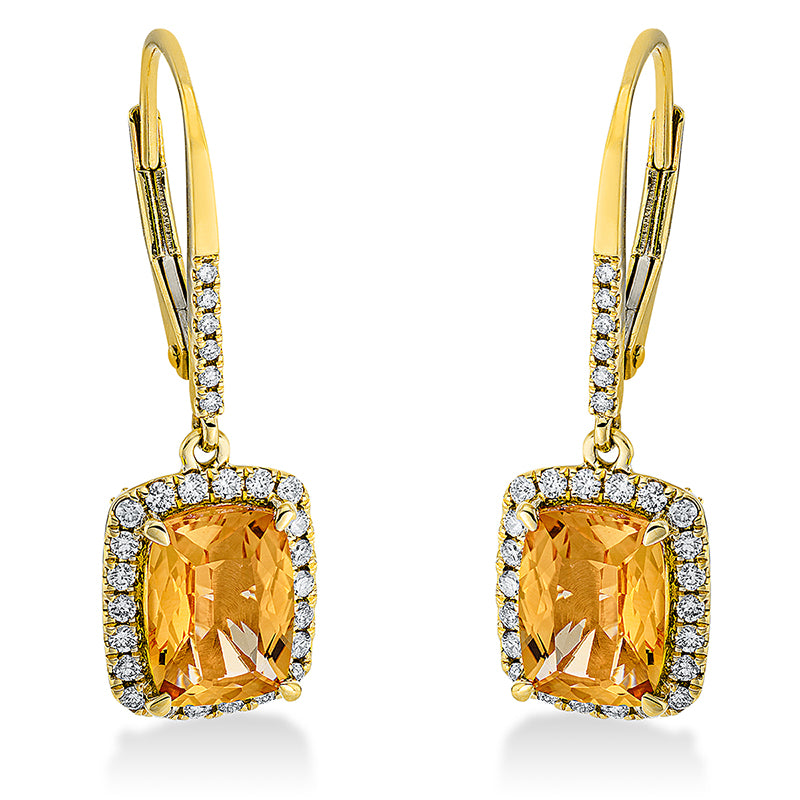 Ohrschmuck 18 kt GG, 80 Brill. 0,39 ct, TW-si, 2 Citrin 2,67 ct gelb