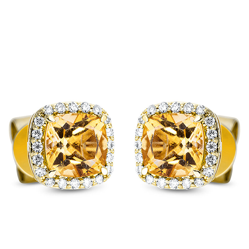 Ohrstecker 18 kt GG, 40 Brill. 0,11 ct, TW-si, 2 Citrin 1,03 ct gelb
