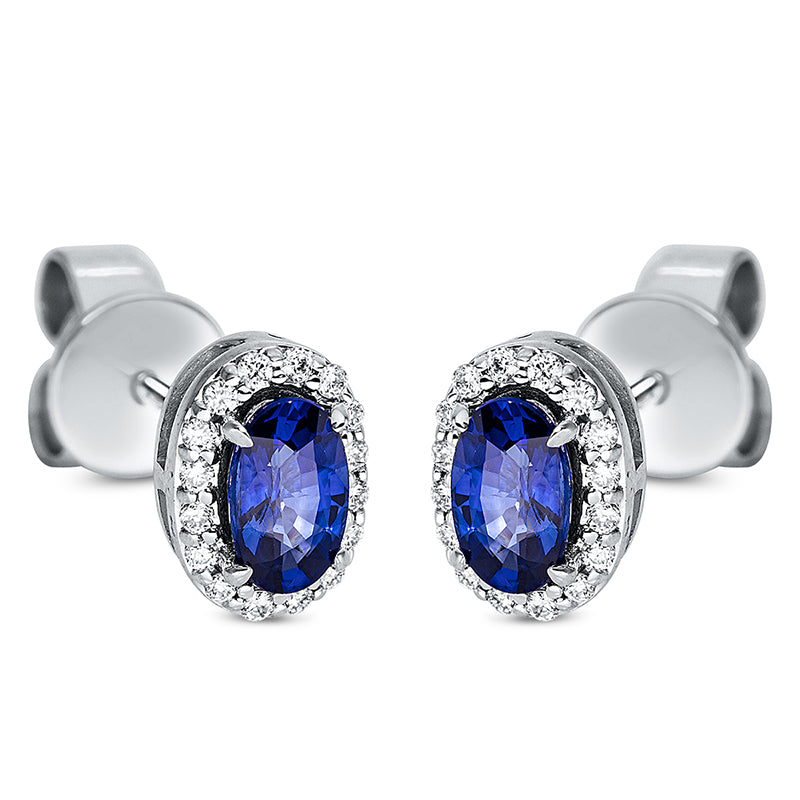 Ohrstecker 18 kt WG, 32 Brill. 0,09 ct, TW-si, 2 Saphire 0,64 ct blau