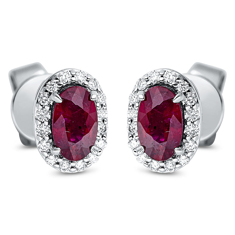 Ohrstecker 18 kt WG, 32 Brill. 0,09 ct, TW-si, 2 Rubine 0,60 ct rot