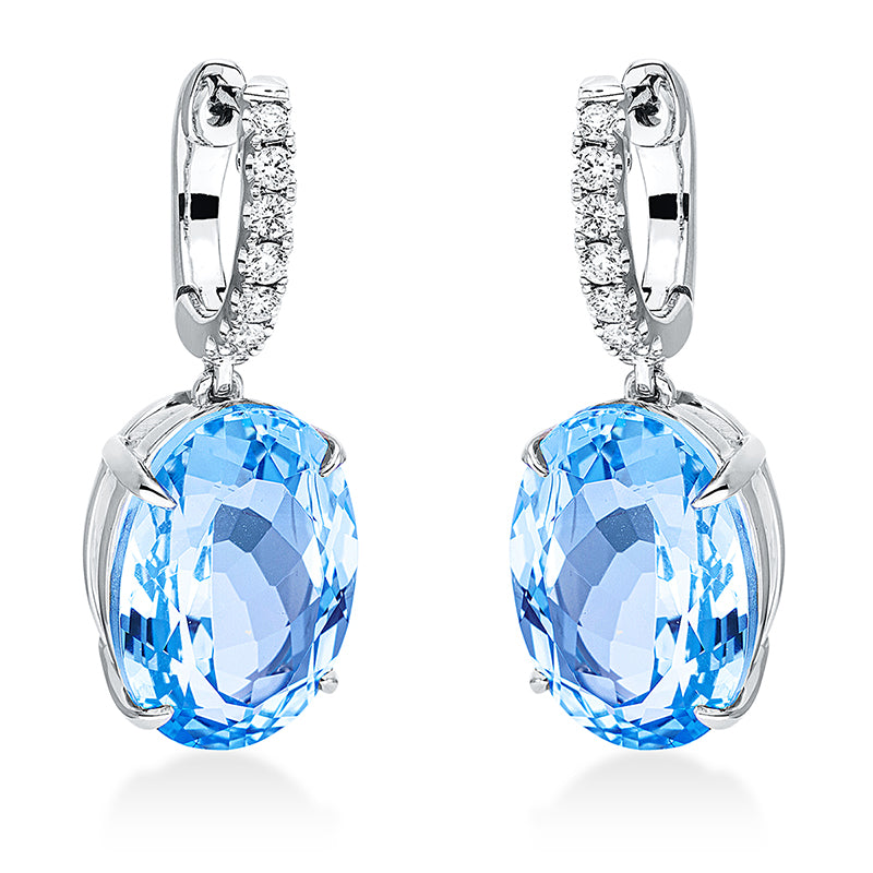 Ohrschmuck 18 kt WG, 14 Brill. 0,29 ct, TW-si, 2 Topase 13,90 ct sky blue