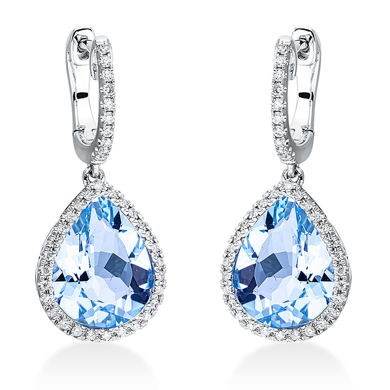 Ohrschmuck 18 kt WG, 76 Brill. 0,28 ct, TW-si, 2 Topase 8,60 ct sky blue