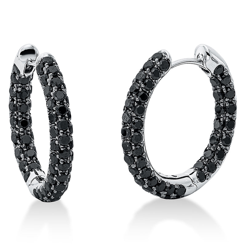 Creolen 18 kt WG, Fassung teils schwarz rhodinie, 136 Brill. 2,58 ct, schwarz