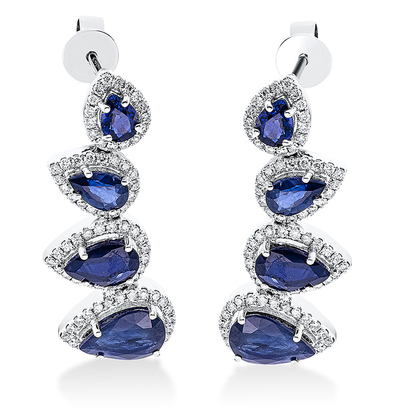 Ohrschmuck 18 kt WG, 160 Brill. 0,45 ct, TW-pi, 8 Saphire 3,44 ct blau