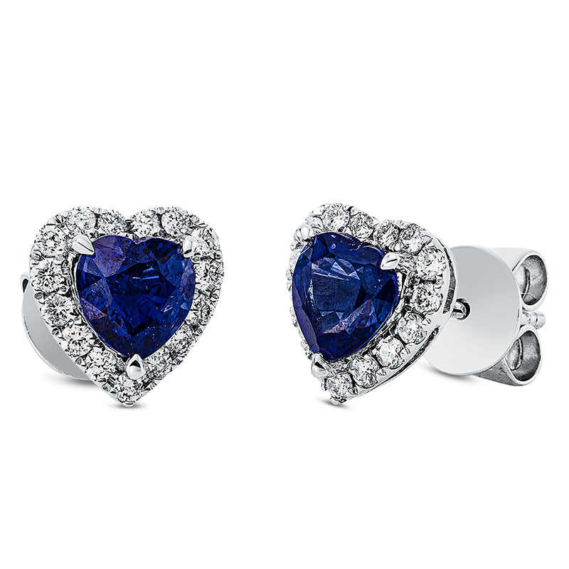 Ohrstecker 18 kt WG, 30 Brill. 0,23 ct, TW-si, 2 Saphire 1,31 ct blau