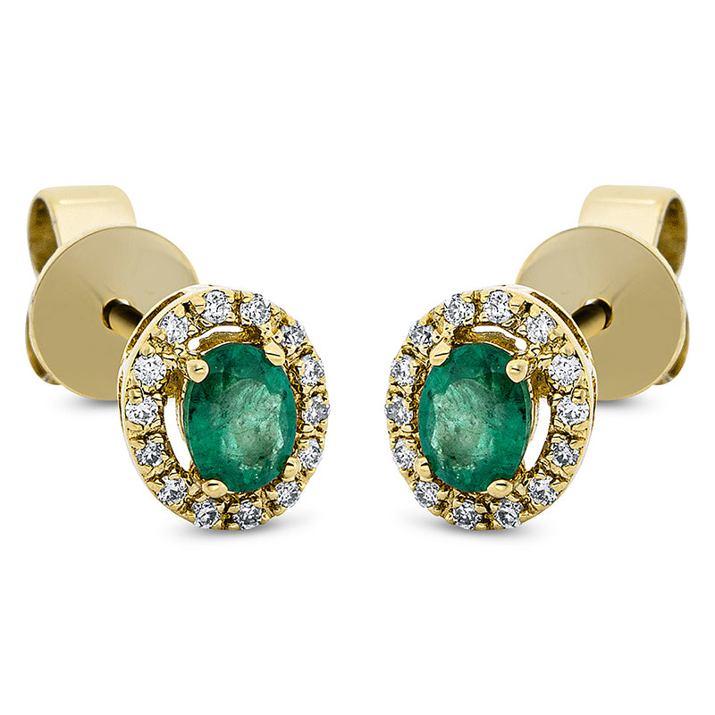 Ohrstecker 18 kt GG, 28 Brill. 0,08 ct, TW-pi, 2 Smaragde 0,29 ct grün