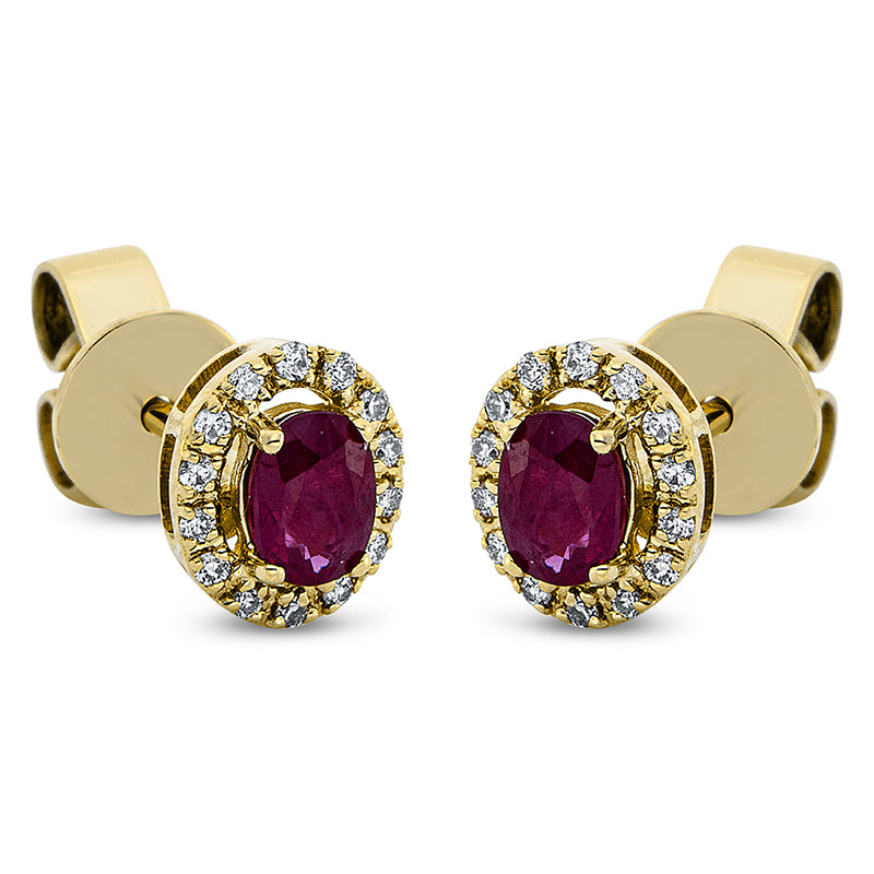 Ohrstecker 18 kt GG, 28 Brill. 0,08 ct, TW-pi, 2 Rubine 0,42 ct rot