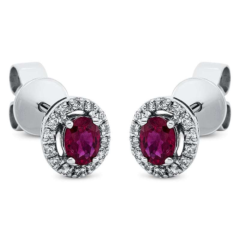Ohrstecker 18 kt WG, 28 Brill. 0,08 ct, TW-pi, 2 Rubine 0,41 ct rot