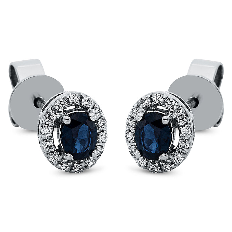 Ohrstecker 18 kt WG, 28 Brill. 0,08 ct, TW-pi, 2 Saphire 0,45 ct blau