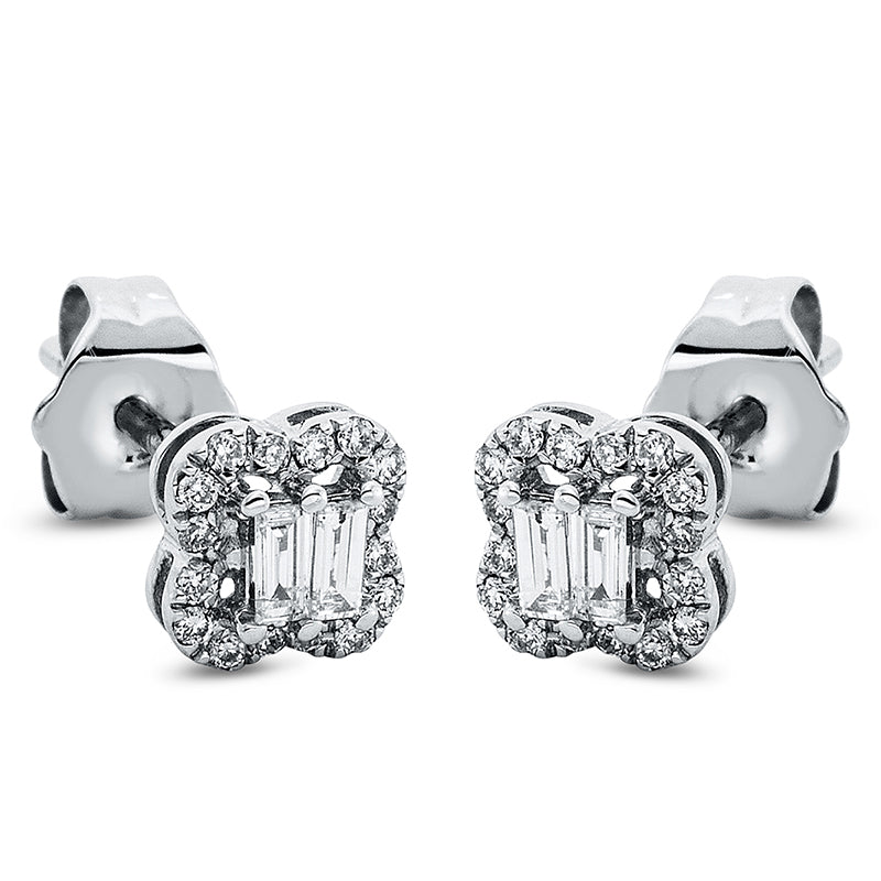 Ohrstecker 18 kt WG, 4 Bag. 0,09 ct, TW-si, 32 Brill. 0,08 ct, TW-si