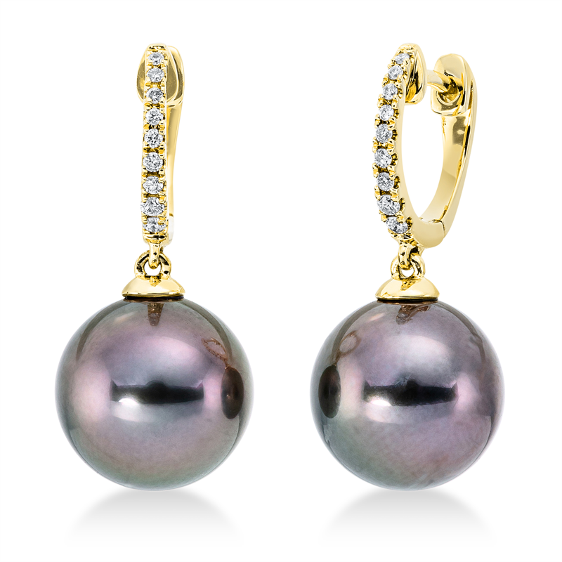 Ohrschmuck 18 kt GG, 18 Brill. 0,11 ct, TW-si, 2 TA dunkel 10,5 mm