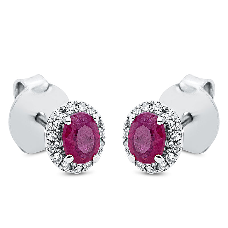 Ohrstecker 18 kt WG, 30 Brill. 0,08 ct, TW-si, 2 Rubine 0,45 ct rot