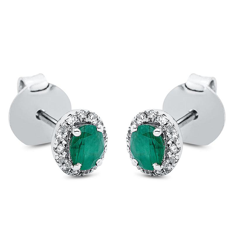 Ohrstecker 18 kt WG, 30 Brill. 0,08 ct, TW-si, 2 Smaragde 0,31 ct grün