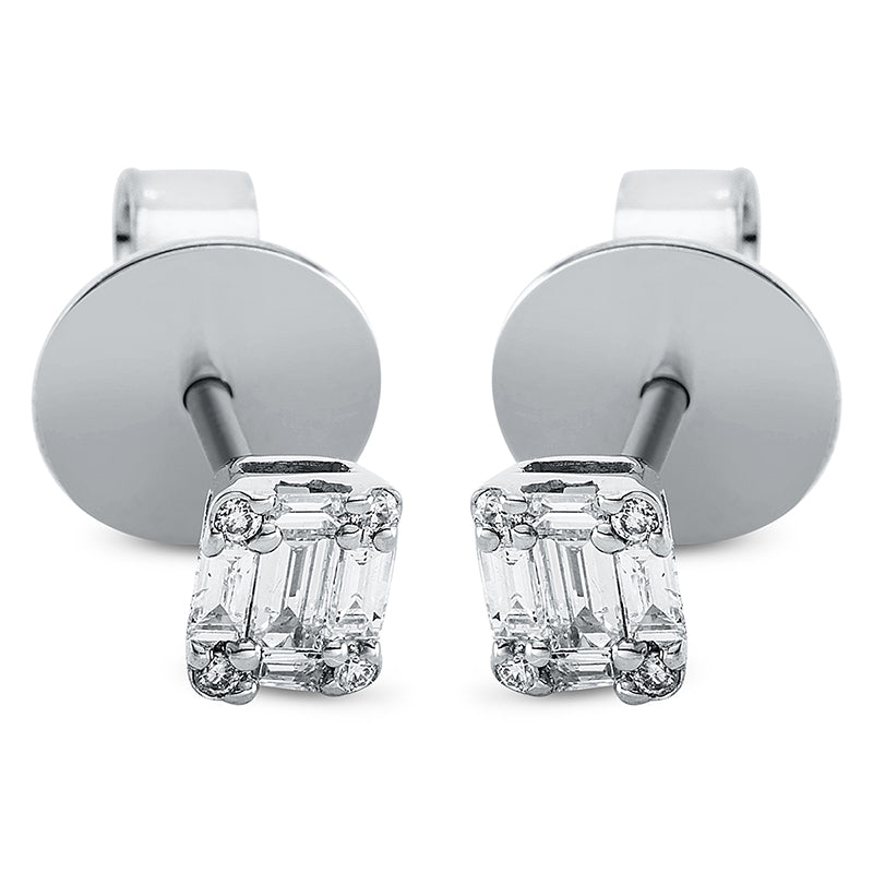 Ohrstecker 18 kt WG, 10 Bag. 0,18 ct, TW-si, 8 Brill. 0,03 ct, TW-si