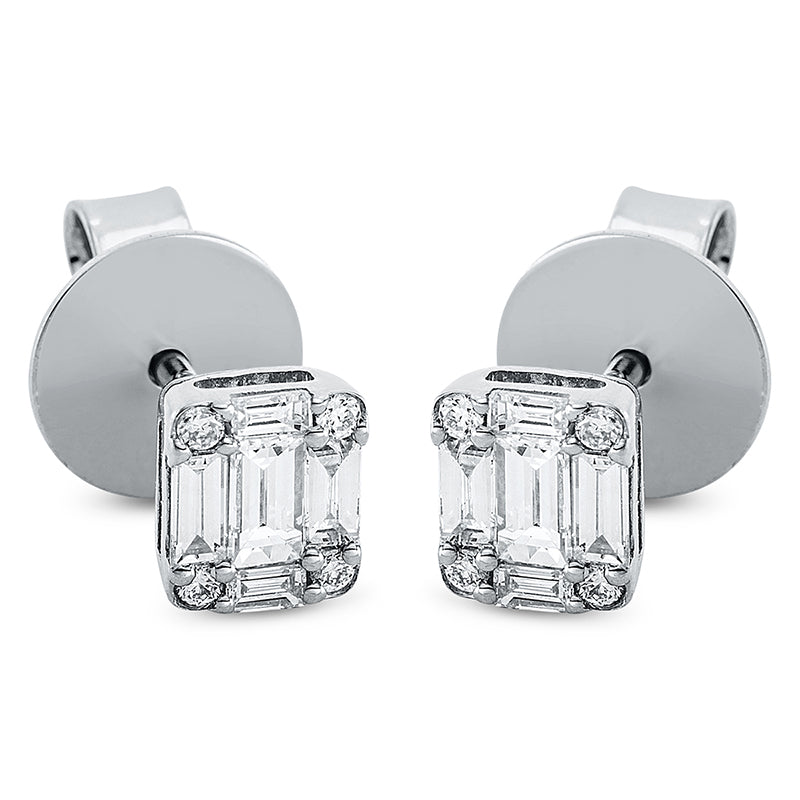 Ohrstecker 18 kt WG, 10 Bag. 0,36 ct, TW-si, 8 Brill. 0,05 ct, TW-si