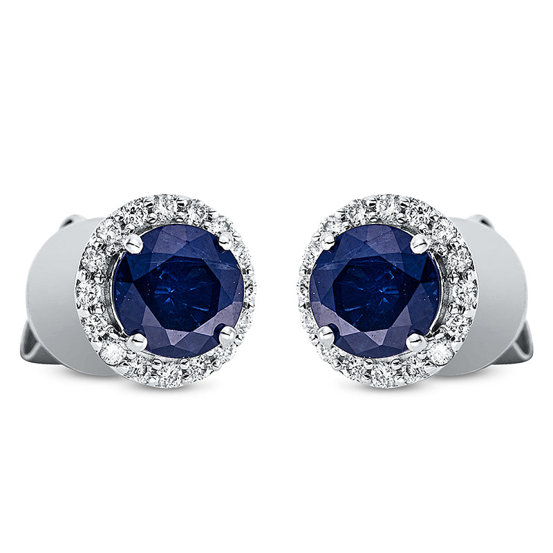 Ohrstecker 18 kt WG, 32 Brill. 0,16 ct, TW-si, 2 Saphire 1,34 ct blau