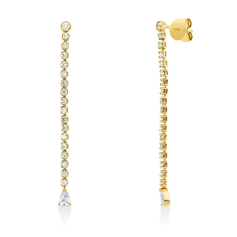 Ohrschmuck 18 kt GG, 2 Brill. 0,06 ct, TW-si, 2 Tropfen 0,28 ct, TW-si, 34 Brill. 0,47 ct, TW-si